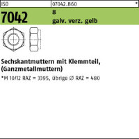 500 Sechskantmuttern ISO 7042 8 M10 verzinkt gelb chrom....