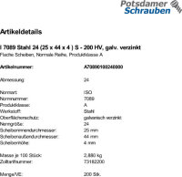200 Unterlegscheiben ISO 7089 verzinkt M24 (25x44x4 )