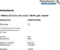 100 Unterlegscheiben ISO 7089 verzinkt MCE M12 (13x24x2,5)