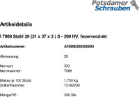 200 Unterlegscheiben ISO 7089 feuerverzinkt M20 (21x37x3 )