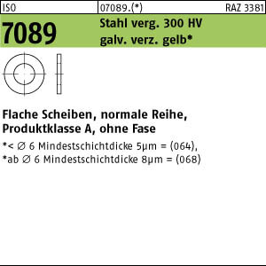 200 Unterlegscheiben ISO 7089 gelb verzinkt M4 ( 4,3x9x0,8)
