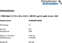 500 Unterlegscheiben ISO 7089 gelb verzinkt M12 (13x24x2,5)