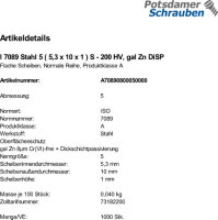 1000 Unterlegscheiben ISO 7089 DiSP M5 ( 5,3x10x1 )