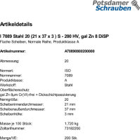 200 Unterlegscheiben ISO 7089 DiSP M20 (21x37x3 )