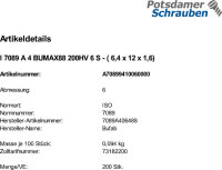 200 Edelstahl Unterlegscheiben ISO 7089 A4 BUMAX 88 M6 ( 6,4x12x1,6)