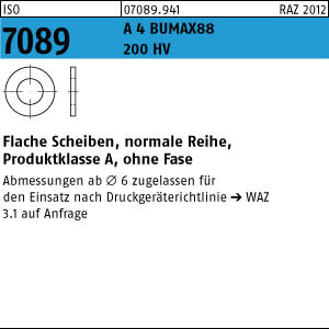 100 Edelstahl Unterlegscheiben ISO 7089 A4 BUMAX 88 M18 (19x34x3 )