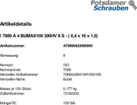 100 Edelstahl Unterlegscheiben ISO 7089 A4 BUMAX 109 M8 ( 8,4x16x1,6)