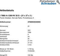 100 Edelstahl V4A Unterlegscheiben ISO 7089 A4 M20 (21x37x3 )