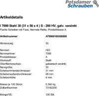 100 Unterlegscheiben ISO 7090 verzinkt M30 (31x56x4 )