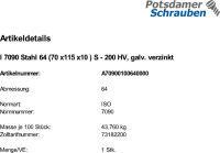1 Unterlegscheiben ISO 7090 verzinkt M64 (70 x115 x10 )