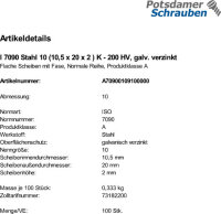 100 Unterlegscheiben ISO 7090 verzinkt M10 (10,5x20x2 )