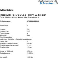 1000 Unterlegscheiben ISO 7090 DiSP M6 ( 6,4x12x1,6)