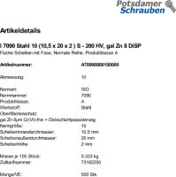 500 Unterlegscheiben ISO 7090 DiSP M10 (10,5x20x2 )