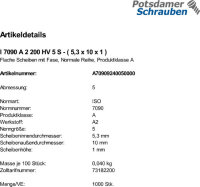 1000 Edelstahl V2A Unterlegscheiben ISO 7090 A2 M5 ( 5,3x10x1 )