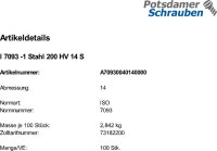 100 Unterlegscheiben ISO 7093 -1 Stahl 200HV M14