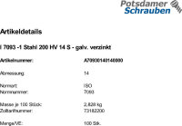 100 Unterlegscheiben ISO 7093 -1 verzinkt 200HV M14