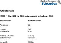 100 Unterlegscheiben ISO 7093 -1 gelb verzinkt 200HV M20