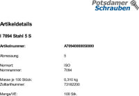 100 Scheiben ISO 7094 Stahl 5