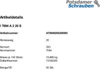 50 Edelstahl Scheiben ISO 7094 A2 20