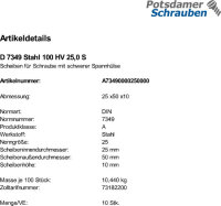 10 Scheiben DIN 7349 Stahl 100 HV 25,0