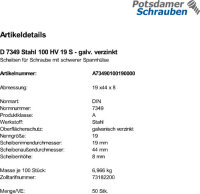50 Scheiben DIN 7349 verzinkt 100 HV 19