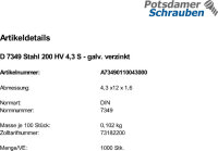 1000 Scheiben DIN 7349 verzinkt 200 HV 4,3