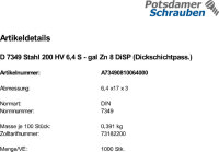 1000 Scheiben DIN 7349 Stahl 200 HV 6,4 8 DiSP