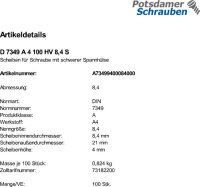 100 Edelstahl Scheiben DIN 7349 A4 100 HV 8,4