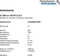 25 Edelstahl Scheiben DIN 7349 A4 100 HV 21,0