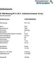 100 Einschraubmuttern DIN 7965 Messing M5x20...