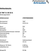 50 Sicherungsmuttern DIN 7967 A4 M20 V4A Edelstahl