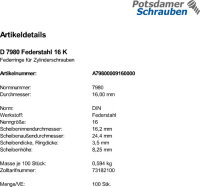 100 Federringe DIN 7980 Federstahl 16