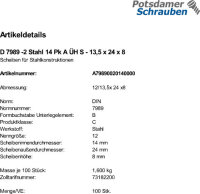100 Scheiben DIN 7989 -2 Stahl 14 Pk A ÃœH...