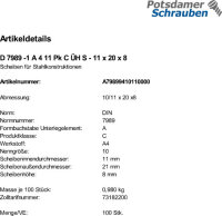 100 Edelstahl V4A Scheiben DIN 7989 -1 A4 11 Pk C...