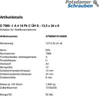 50 Edelstahl V4A Scheiben DIN 7989 -1 A4 14 Pk C ÃœH 13,5x24x8