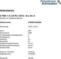 100 Edelstahl V4A Scheiben DIN 7989 -1 A4 24 Pk C...