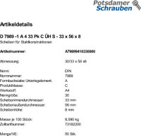 50 Edelstahl V4A Scheiben DIN 7989 -1 A4 33 Pk C...