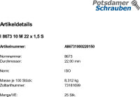 25 Sechskantmuttern ISO 8673 10 M22x1,5 Stahl