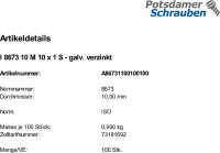 100 Sechskantmuttern ISO 8673 10 M10x1 verzinkt Stahl