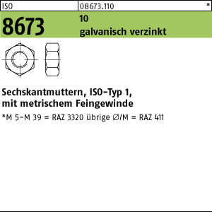 1 Sechskantmuttern ISO 8673 10 M42x3 verzinkt Stahl