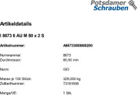 1 Sechskantmuttern ISO 8673 6 AU M80x2 Stahl