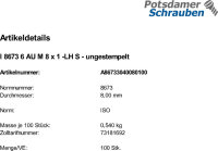 100 Sechskantmuttern ISO 8673 6 AU M8x1 -LH ungestempelt...