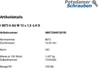 100 Sechskantmuttern ISO 8673 6 AU M12x1,5 -LH Stahl