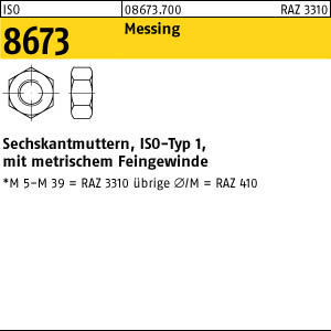 100 Sechskantmuttern ISO 8673 Messing M8x1 Ms