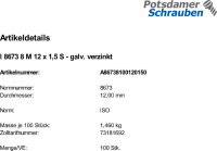 100 Sechskantmuttern ISO 8673 8 M12x1,5 verzinkt Stahl