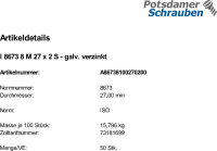 50 Sechskantmuttern ISO 8673 8 M27x2 verzinkt Stahl