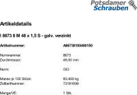 1 Sechskantmuttern ISO 8673 8 M48x1,5 verzinkt Stahl