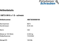100 Sechskantmuttern ISO 8673 8 M8x1 schwarz schwarz Stahl