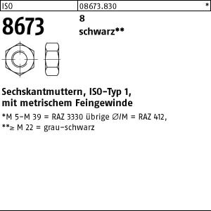 100 Sechskantmuttern ISO 8673 8 M12x1,5 schwarz schwarz Stahl