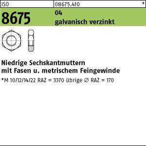 100 Sechskantmutter mit Fasen ISO 8675 04 M12x1 verzinkt Stahl